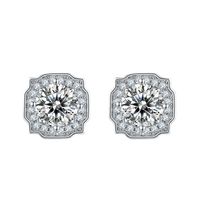 Sterling Silver Luxurious Round Square Lab-grown Diamonds Ear Studs main image 2