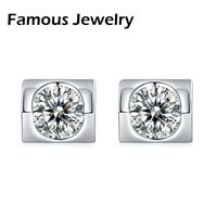 Sterling Silver Luxurious Round Square Lab-grown Diamonds Ear Studs sku image 5