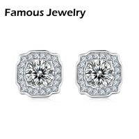 Sterling Silver Luxurious Round Square Lab-grown Diamonds Ear Studs sku image 11
