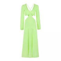 Women's Regular Dress Elegant V Neck Long Sleeve Solid Color Maxi Long Dress Holiday Daily Beach main image 5