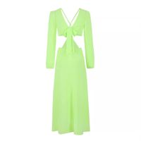 Women's Regular Dress Elegant V Neck Long Sleeve Solid Color Maxi Long Dress Holiday Daily Beach main image 3