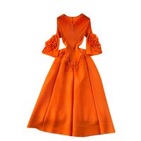Women's Regular Dress Elegant V Neck Pleated Half Sleeve Solid Color Midi Dress Daily main image 4