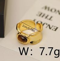 Großhandel Einfacher Stil Geometrisch Kupfer Inlay 18 Karat Vergoldet Tigerauge Offener Ring main image 2