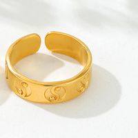 Stainless Steel 18K Gold Plated Chinoiserie Streetwear Geometric Indentation Open Rings sku image 1