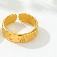 Stainless Steel 18K Gold Plated Chinoiserie Streetwear Geometric Indentation Open Rings main image 5