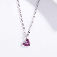 Sterling Silver Elegant Sweet Heart Shape Inlay Artificial Diamond Pendant Necklace sku image 1