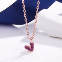 Sterling Silver Elegant Sweet Heart Shape Inlay Artificial Diamond Pendant Necklace sku image 2