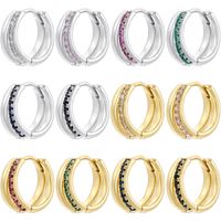 1 Pair Modern Style Shiny Double Ring Round Plating Inlay Copper Zircon 18K Gold Plated Earrings main image 1