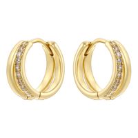 1 Pair Modern Style Shiny Double Ring Round Plating Inlay Copper Zircon 18K Gold Plated Earrings main image 6