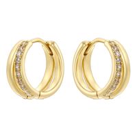 1 Par Estilo Moderno Brillante Anillo Doble Ronda Enchapado Embutido Cobre Circón Chapados en oro de 18k Aretes main image 6