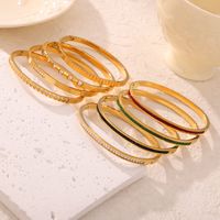 Elegant Simple Style Circle Round 18K Gold Plated Rhinestones Rhinestone Titanium Steel Wholesale Bangle main image 6