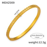 Elegant Simple Style Circle Round 18K Gold Plated Rhinestones Rhinestone Titanium Steel Wholesale Bangle sku image 7