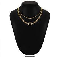 Stainless Steel Gold Plated Retro Roman Style Geometric Inlay Artificial Gemstones Double Layer Necklaces main image 2