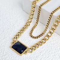 Stainless Steel Gold Plated Retro Roman Style Geometric Inlay Artificial Gemstones Double Layer Necklaces main image 3