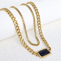 Stainless Steel Gold Plated Retro Roman Style Geometric Inlay Artificial Gemstones Double Layer Necklaces main image 1