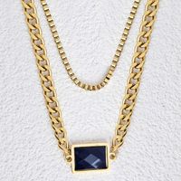 Stainless Steel Gold Plated Retro Roman Style Geometric Inlay Artificial Gemstones Double Layer Necklaces main image 4
