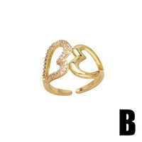 Wholesale Elegant Simple Style Heart Shape Copper Plating Inlay 18K Gold Plated Zircon Rings main image 4