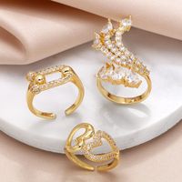 Wholesale Elegant Simple Style Heart Shape Copper Plating Inlay 18K Gold Plated Zircon Rings main image 1