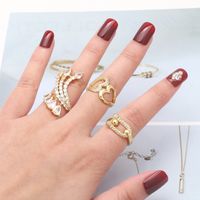 Wholesale Elegant Simple Style Heart Shape Copper Plating Inlay 18K Gold Plated Zircon Rings main image 3