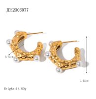 1 Pair Elegant Simple Style C Shape Plating Inlay 316 Stainless Steel  Artificial Pearls 18K Gold Plated Ear Studs main image 2
