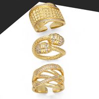 Wholesale Retro Geometric Copper Plating Inlay 18K Gold Plated Zircon Rings main image 2