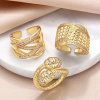 Wholesale Retro Geometric Copper Plating Inlay 18K Gold Plated Zircon Rings main image 1