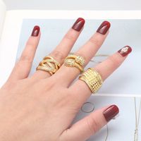 Wholesale Retro Geometric Copper Plating Inlay 18K Gold Plated Zircon Rings main image 3
