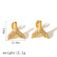 1 Pair Elegant Glam Crown Fish Tail Polishing Plating Inlay 304 Stainless Steel Zircon 18K Gold Plated Ear Studs main image 5