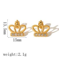 1 Pair Elegant Glam Crown Fish Tail Polishing Plating Inlay 304 Stainless Steel Zircon 18K Gold Plated Ear Studs main image 6