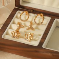 1 Pair Elegant Glam Crown Fish Tail Polishing Plating Inlay 304 Stainless Steel Zircon 18K Gold Plated Ear Studs main image 1