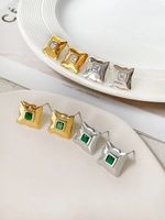 1 Pair Glam Lady Geometric Inlay Stainless Steel Zircon 18K Gold Plated Ear Studs main image 1