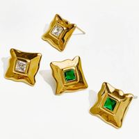1 Pair Glam Lady Geometric Inlay Stainless Steel Zircon 18K Gold Plated Ear Studs main image 2