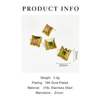 1 Pair Glam Lady Geometric Inlay Stainless Steel Zircon 18K Gold Plated Ear Studs main image 4