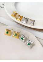 1 Pair Glam Lady Geometric Inlay Stainless Steel Zircon 18K Gold Plated Ear Studs main image 5