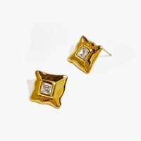 1 Pair Glam Lady Geometric Inlay Stainless Steel Zircon 18K Gold Plated Ear Studs sku image 1