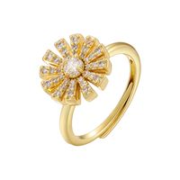 Wholesale Luxurious Shiny Petal Copper Plating Inlay 18K Gold Plated Zircon Open Rings sku image 1