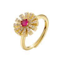 Wholesale Luxurious Shiny Petal Copper Plating Inlay 18K Gold Plated Zircon Open Rings sku image 2