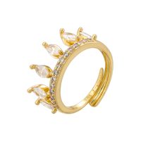 Wholesale Casual Luxurious Water Droplets Crown Copper Plating Inlay 18K Gold Plated Zircon Open Rings sku image 1