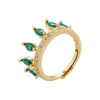 Wholesale Casual Luxurious Water Droplets Crown Copper Plating Inlay 18K Gold Plated Zircon Open Rings sku image 3