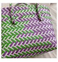 Women's Small Straw Color Block Vacation Beach Weave Square Lock Clasp Crossbody Bag Straw Bag sku image 3