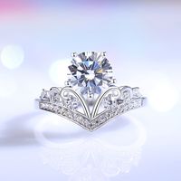 Sterling Silver Elegant Crown Inlay Moissanite Zircon Rings main image 6