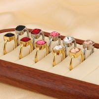Stainless Steel 18K Gold Plated Simple Style Classic Style Plating Inlay Square Artificial Crystal Rings main image 3