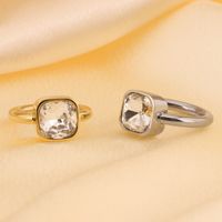 Stainless Steel 18K Gold Plated Simple Style Classic Style Plating Inlay Square Artificial Crystal Rings main image 7