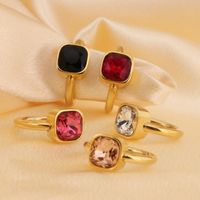 Stainless Steel 18K Gold Plated Simple Style Classic Style Plating Inlay Square Artificial Crystal Rings main image 6