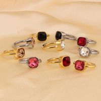 Stainless Steel 18K Gold Plated Simple Style Classic Style Plating Inlay Square Artificial Crystal Rings main image 5