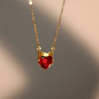 201 Stainless Steel 304 Stainless Steel Zircon 18K Gold Plated Casual Simple Style Plating Inlay Heart Shape Crown Zircon Pendant Necklace main image 3