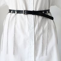 Simple Style Classic Style Solid Color Pu Leather Alloy Chain Women's Leather Belts main image 1