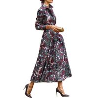 امرأة فستان عادي نمط خمر رفض طباعة جيب كم طويل طباعة فستان طويل ماكسي اليومي main image 2