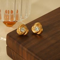 1 Pair Glam Luxurious Rose Polishing Plating Inlay 304 Stainless Steel Zircon 18K Gold Plated Ear Studs main image 3