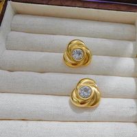 1 Pair Glam Luxurious Rose Polishing Plating Inlay 304 Stainless Steel Zircon 18K Gold Plated Ear Studs main image 5